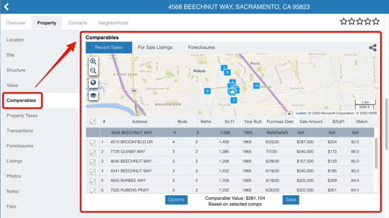 property owner details and house comparables