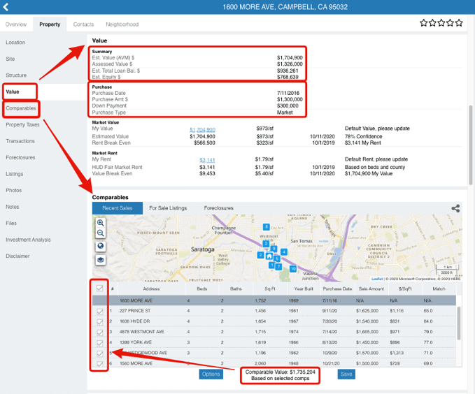 Check the value and debt of distressed properties as well as comparables