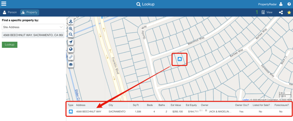select the address of the owner of the property you're looking for