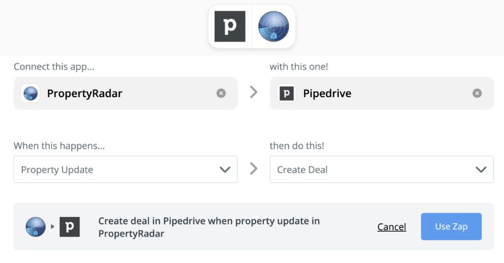 Integrate PropertyRadar with Pipedrive CRM using Zapier