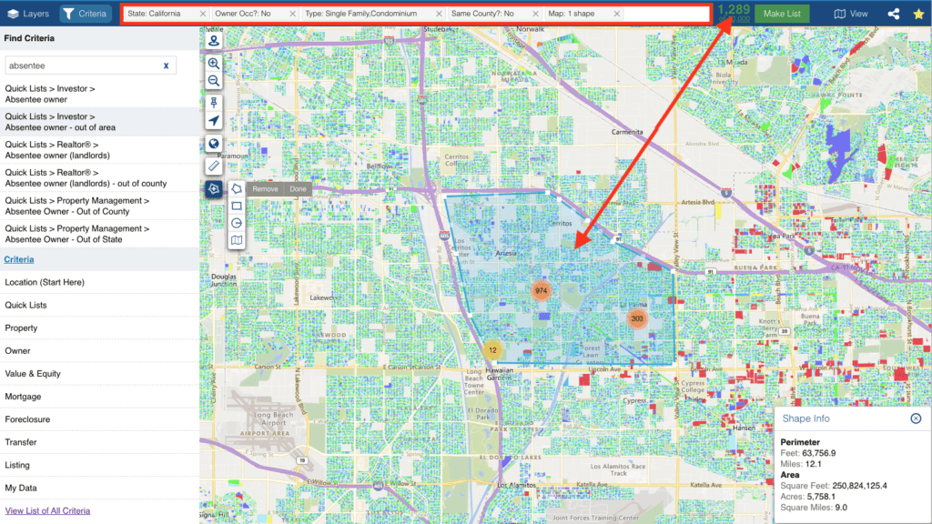 Define the area on the map your interested in for identifying absentee owners.