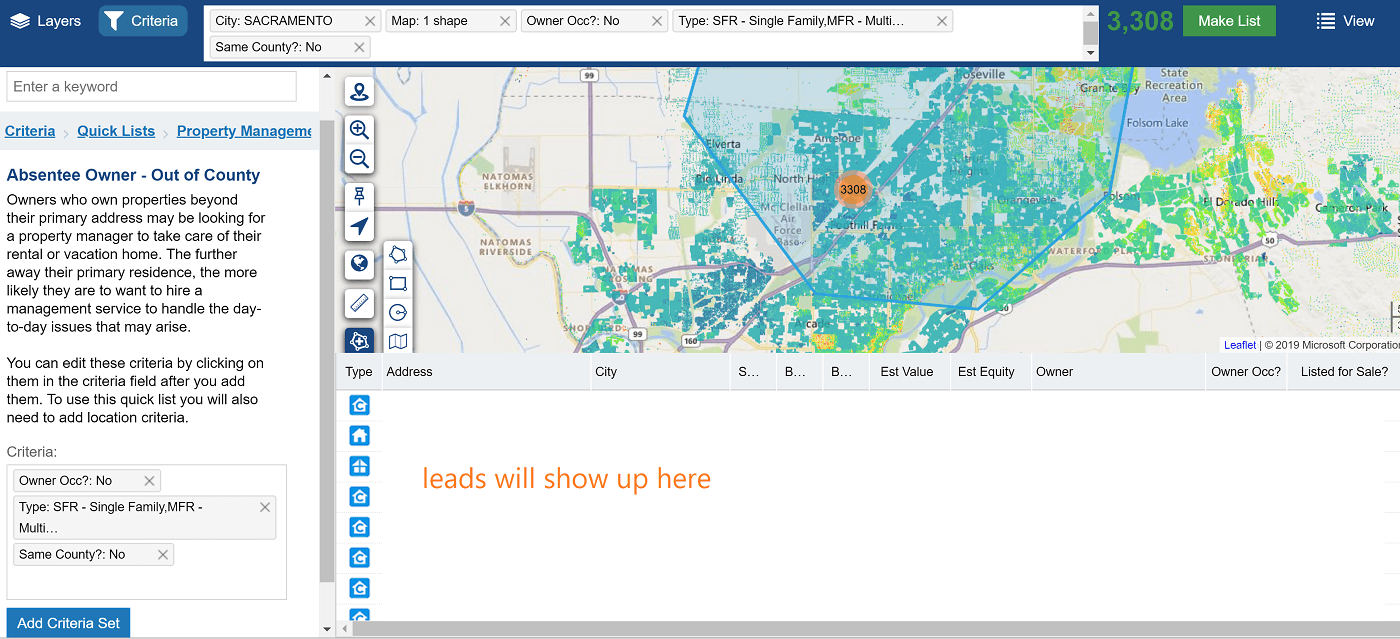 Add more criteria to better define your list of property management leads.