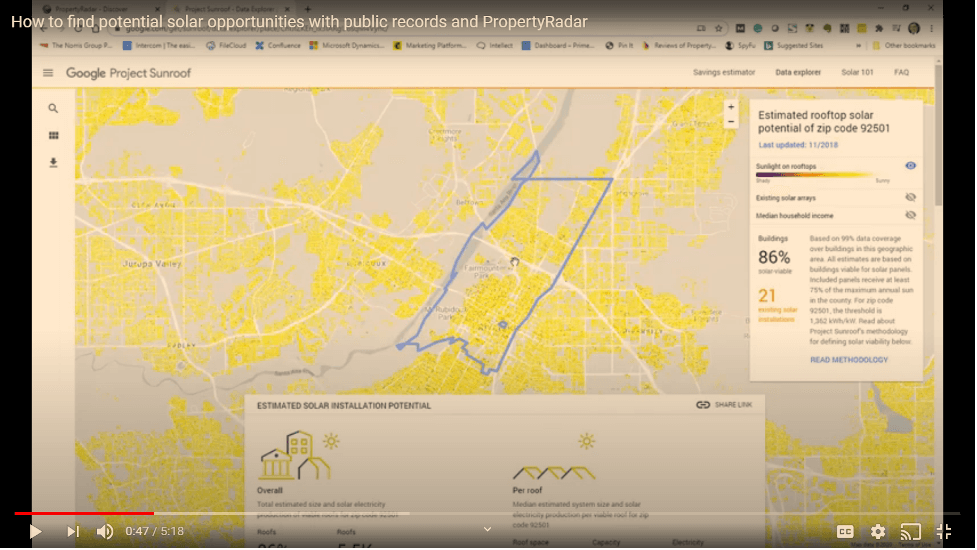 Find solar leads using Google project sunroof and PropertyRadar