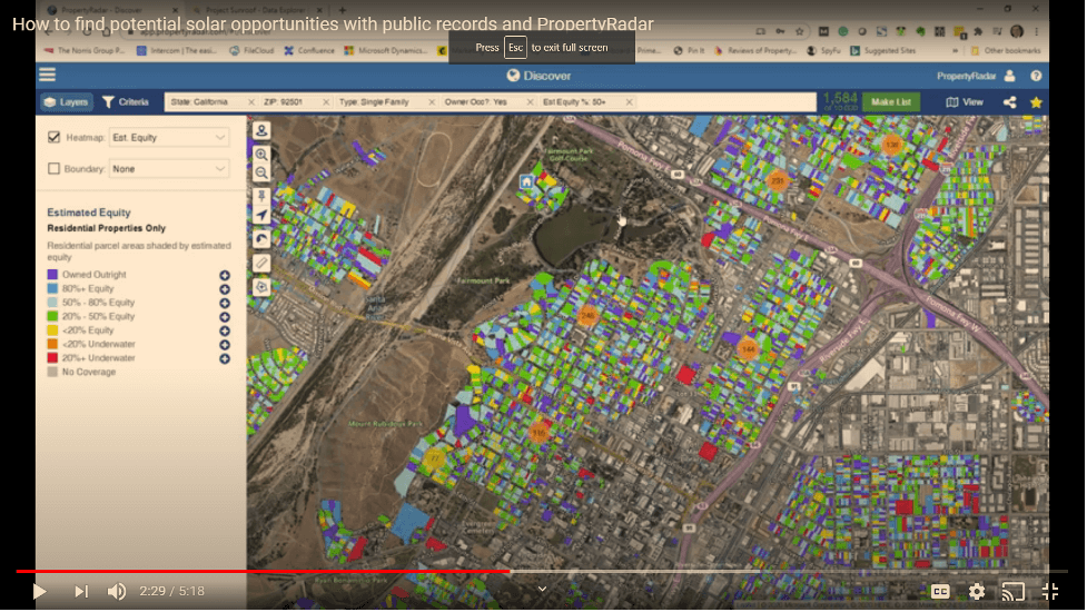 Identify potential solar leads by amount of home equity using PropertyRadar