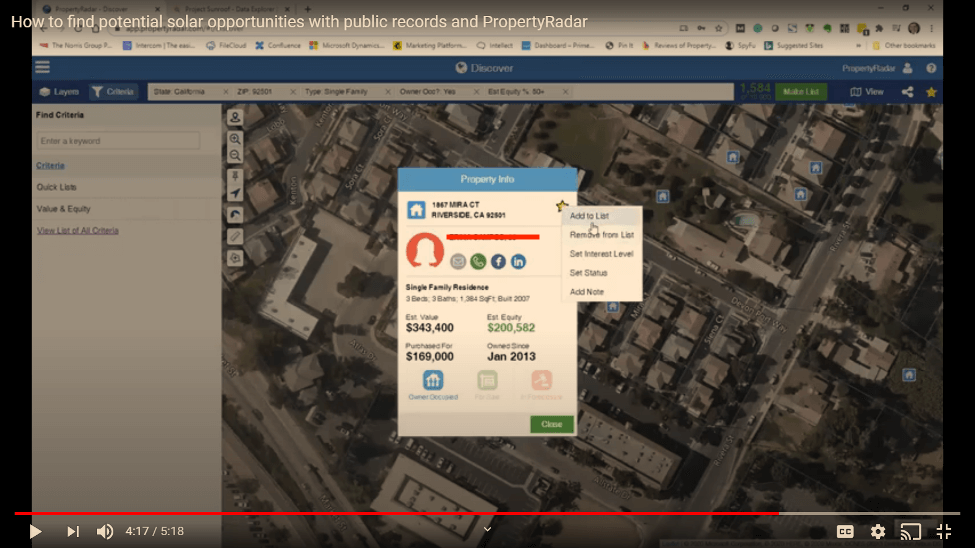 Add individual houses to your solar lead list with PropertyRadar