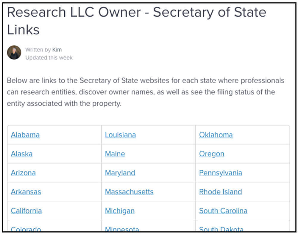 Find owners of LLCs via the Secretary of State website