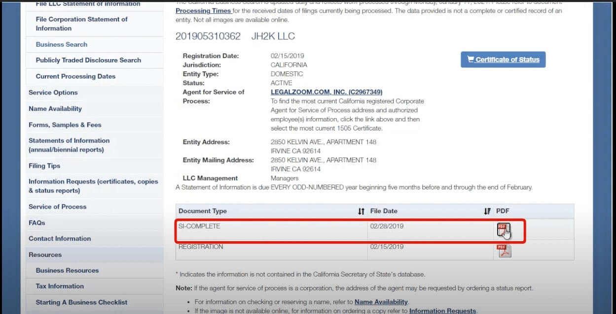 Open the statement of information to find the owner of LLC 