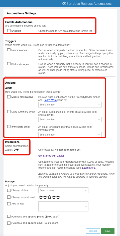 Activate alerts, automations, and integrations for your real estate lead lists